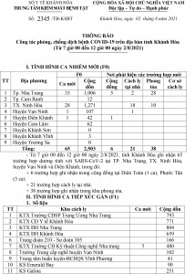 Thông báo công tác phòng, chống dịch bệnh Covid-19 trên địa bàn tỉnh Khánh Hòa (từ 7 giờ đến 12 giờ ngày 2-8)