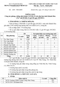 Thông báo công tác phòng, chống dịch bệnh Covid-19 trên địa bàn tỉnh Khánh Hòa (từ 7 giờ đến 12 giờ ngày 8-8)