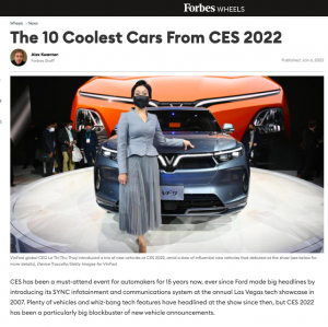 VinFast lọt top 10 mẫu ô tô "tuyệt vời nhất" tại CES 2022