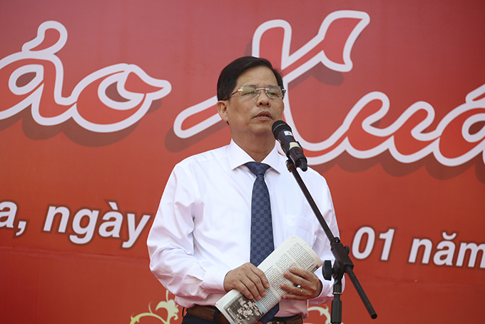 Ông Nguyễn Tấn Tuân phát biểu tại Hội báo xuân.