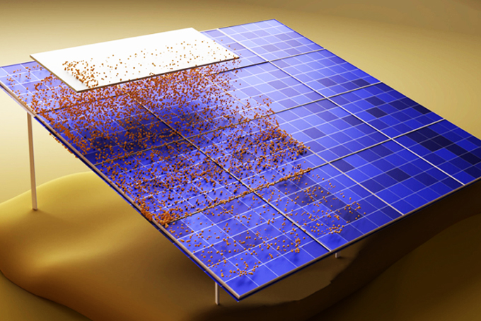 Mô phỏng phương pháp làm sạch pin mặt trời không cần nước của MIT
