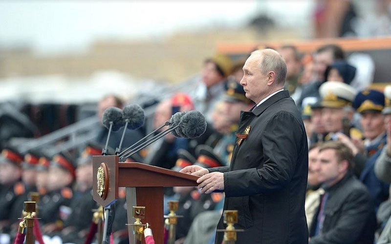 Tổng thống Nga Vladimir Putin phát biểu khai mạc Lễ duyệt binh mừng Ngày Chiến thắng trên Quảng trường Đỏ (Nguồn: Điện Kremlin)