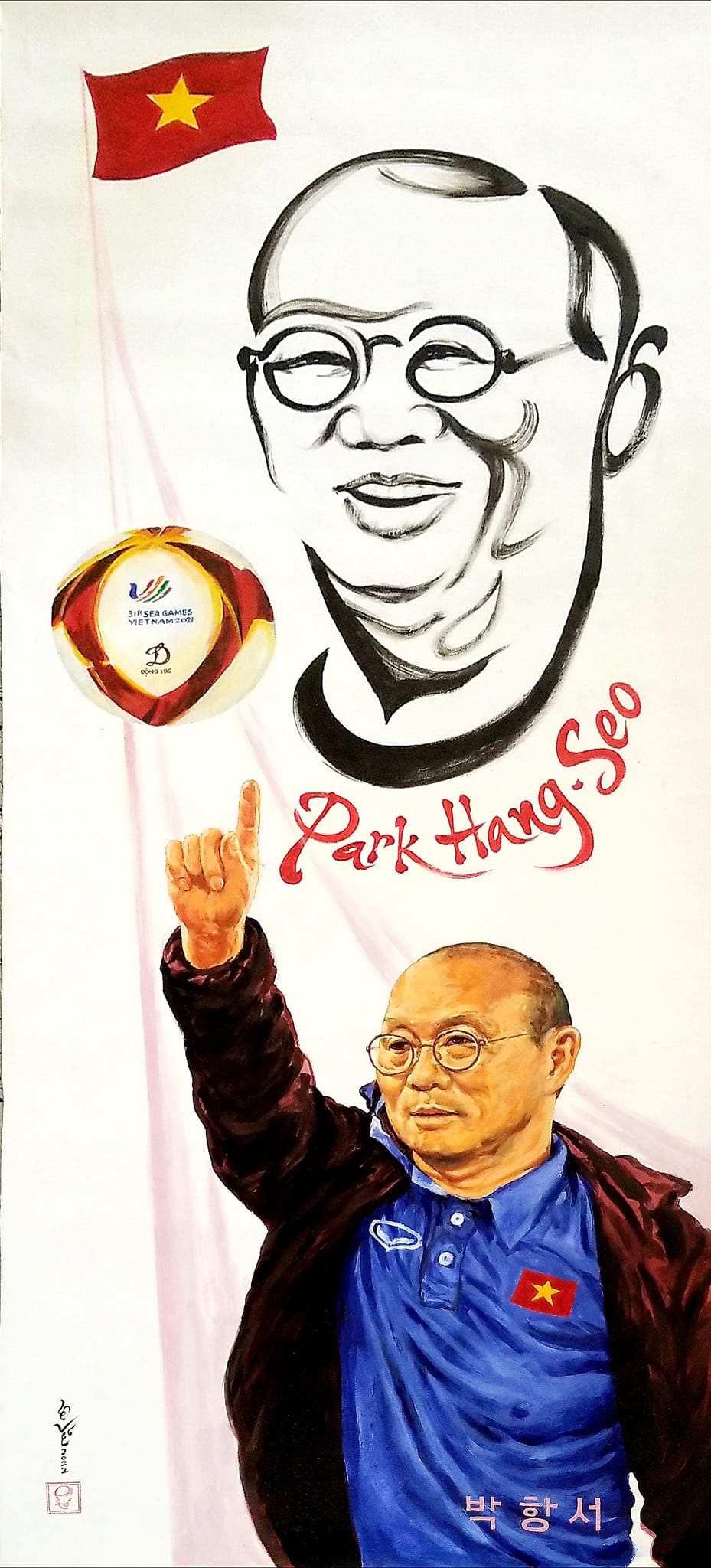 Tác phẩm thư họa và chân dung Huấn luyện viên Park Hang-seo