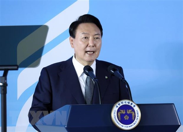 Tổng thống Hàn Quốc Yoon Suk-yeol phát biểu tại một sự kiện ở Seoul. (Ảnh: Yonhap/TTXVN)