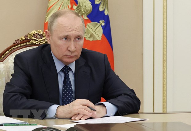 Tổng thống Nga Vladimir Putin phát biểu tại cuộc họp chính phủ ở Moskva, ngày 8/7/2022. (Ảnh: AFP/TTXVN)